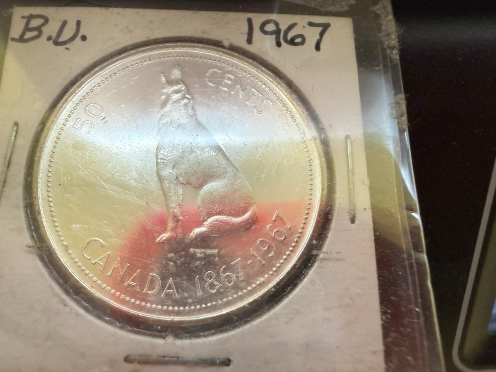 1867 - 1967 Canada Silver 50 Cent Howling Wolf Elizabeth