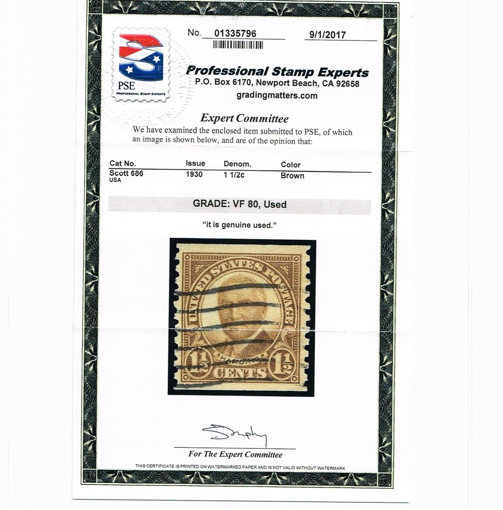 EXCEPTIONAL GENUINE SCOTT #686 USED COIL SINGLE PSE CERT GRADED VF-80  #9814