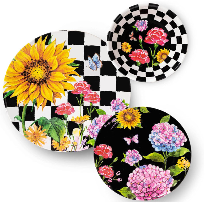 Sunflower 12-Piece Melamine Dinnerware Set Include Plates/Dishes and Bowls, Serv