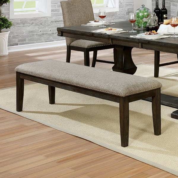 Transitional 1pc BENCH Only Espresso Warm Gray Nail heads Solid wood Fabric Up