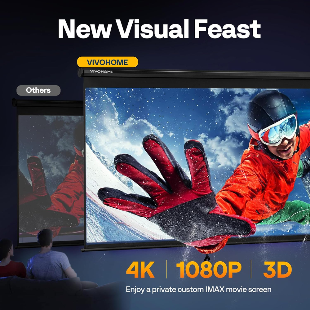 Projector Screen Pull Down, 16:9 100 Inch Retractable Projection Screen, HD 4K M