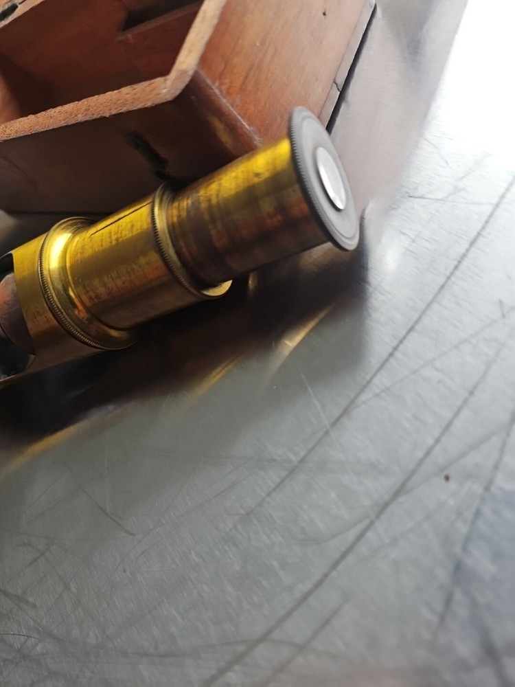 Antique Brass Tube Microscope Compound Microscope Made In Paris 1900s UNTESTED.