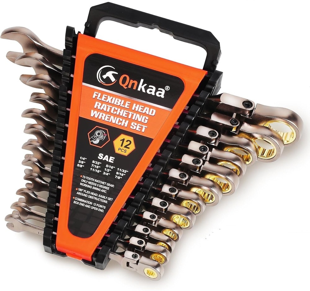 12pcs SAE Ratcheting Combination Wrench Set Flex Head & Fixed Head Spanners Kit