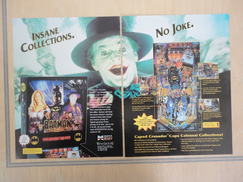 Batman Pinball Machine 2 Page Original Magazine Pull Out Advertisement