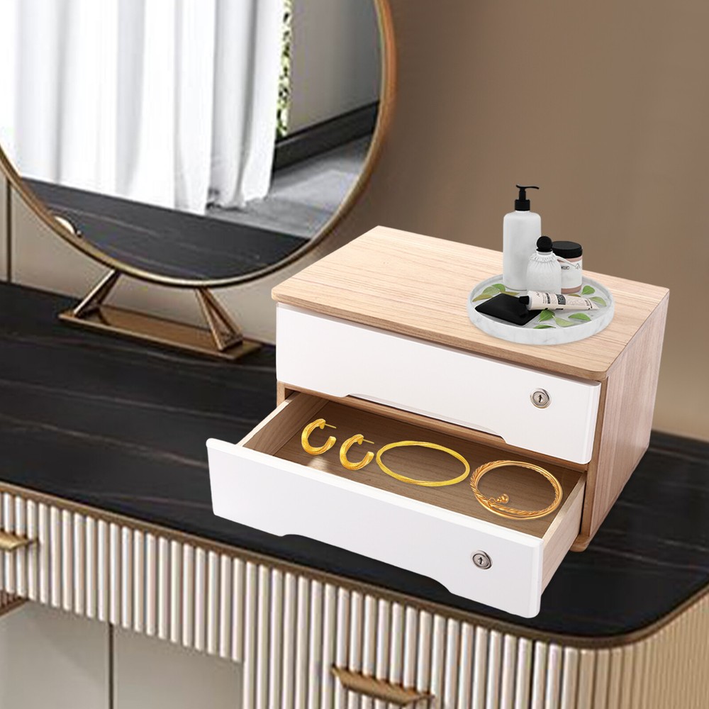 Desktop Storage Box, Desk Organizer, Desktop Storage Box with Lockable Drawers