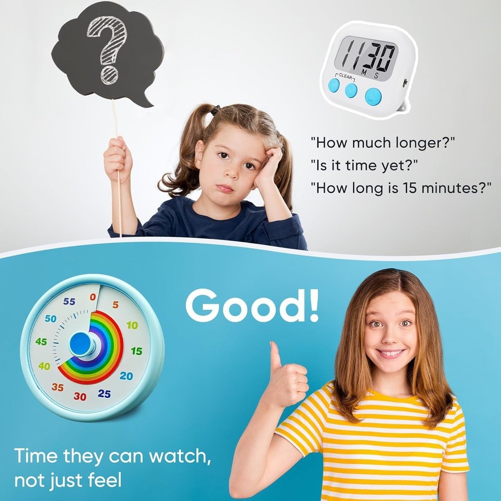 Rainbow Visual Timer for Kids, 60 Minute Silent Countdown Clock with Color Disk,