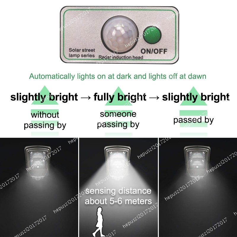 LED Solar Powered Street Lamp Cool White Sensor Auto On/Off Remote Control Pole