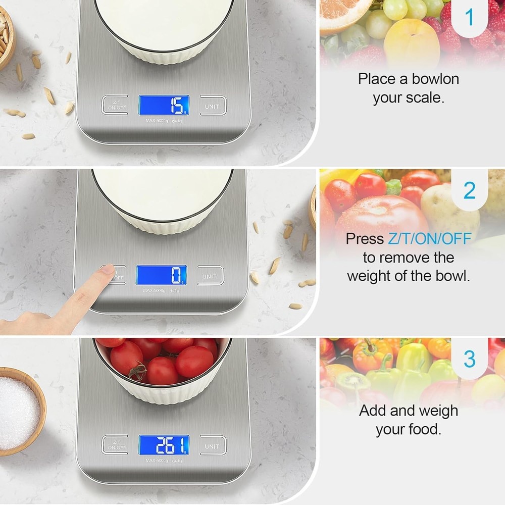 Compact Kitchen Scale - 11lbs Capacity, Stylish Design for Meal Prep & Baking