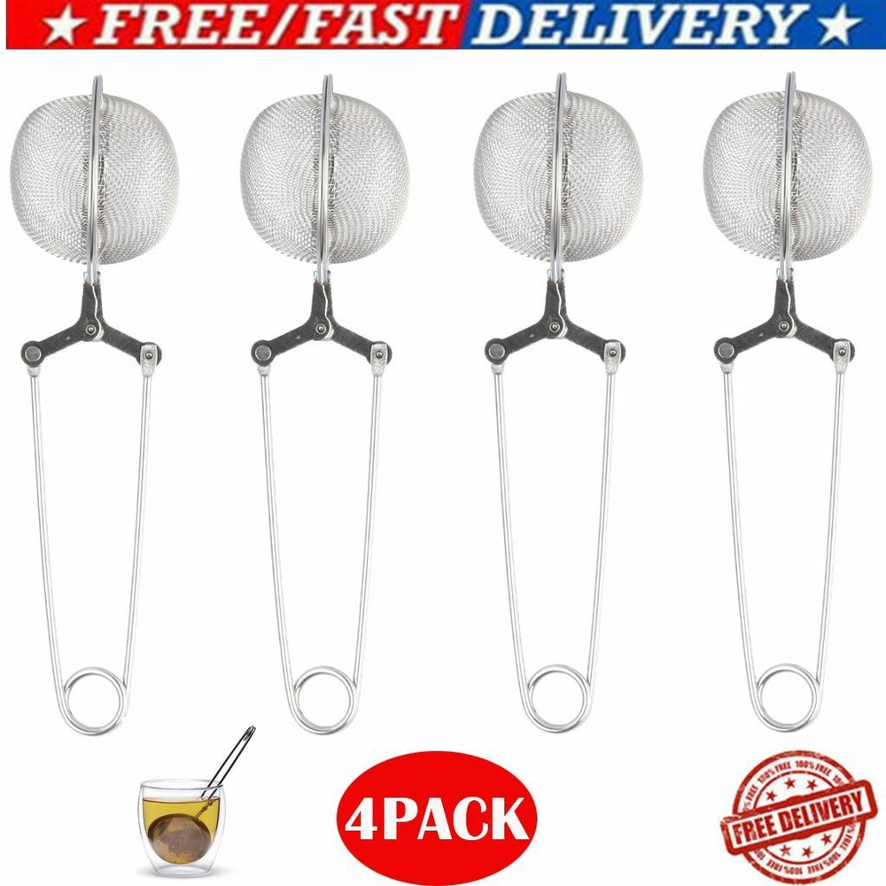 US Tea Mesh Stainless Steel Strainer with Handle (4 Pack) Ball Shape Tea Infuser