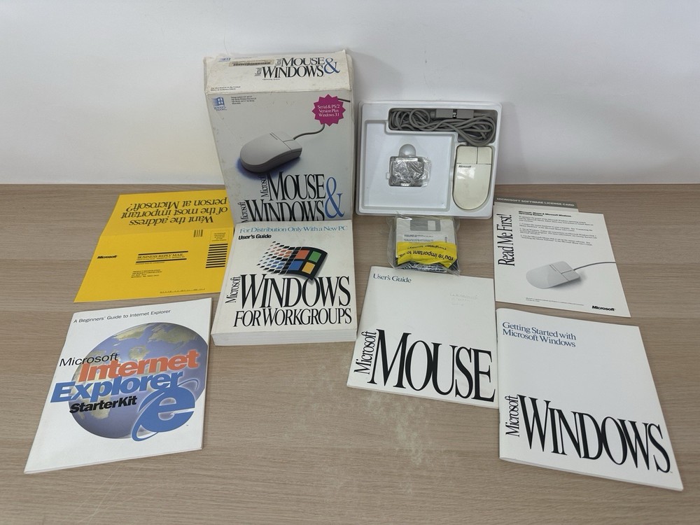 Microsoft Windows 3.1 Operating System + Microsoft Mouse - Vintage 1992 Big Box