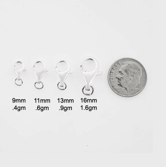 Solid 925 Sterling Silver Lobster Claw Clasp Connector Triggers 2 pc All Size