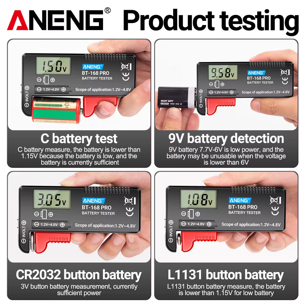 BT-168 PRO Digital Lithium Battery Capacity Tester Checkered Load Analyzer Displ