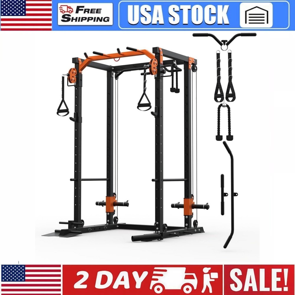 Power Cage Power Rack with Cable Crossover System 2000LBS Squat Rack Home Gym