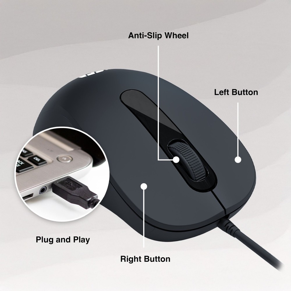 Laser Ergonomic USB Wired Mouse for PC Laptop Mac Windows Linux 1000DPI