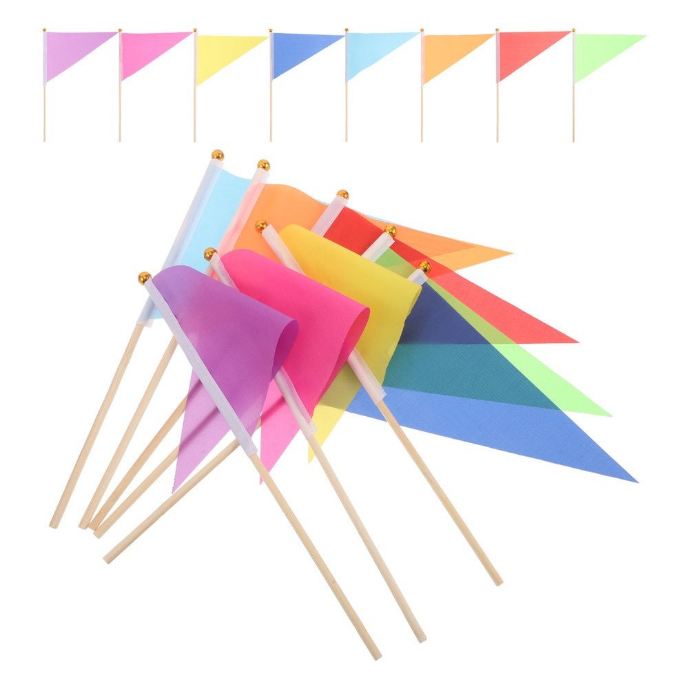 16pcs Garden Marking Flags - Small Triangular Yard Markers with Bamboo Sticks