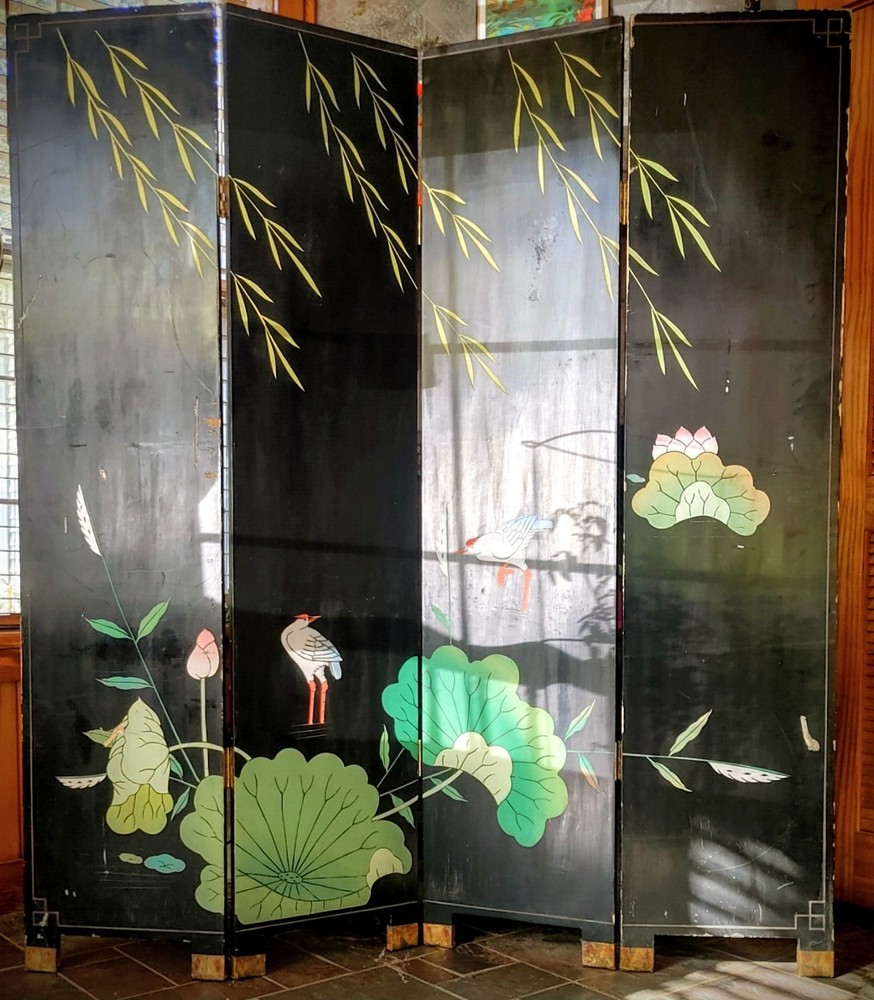 4 Panel Screen Gold-leaf Chioiserie