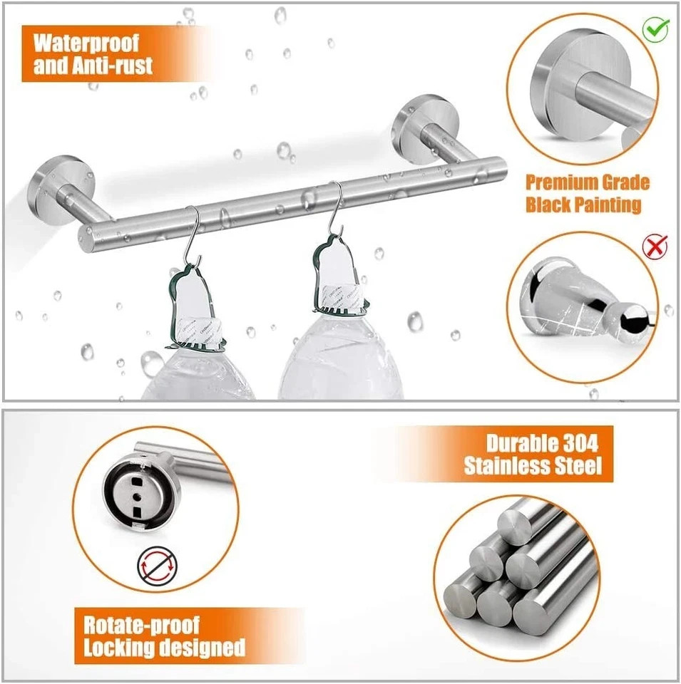 6pcs Bathroom Hardware Accessories Set Towel Bar Set Silver