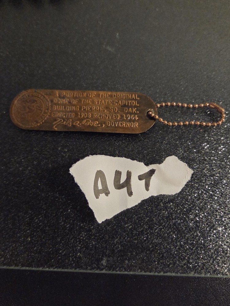 South Dakota State Capitol Dome Copper Keychain - 1964 - Gov. Nils Boe - Vintage