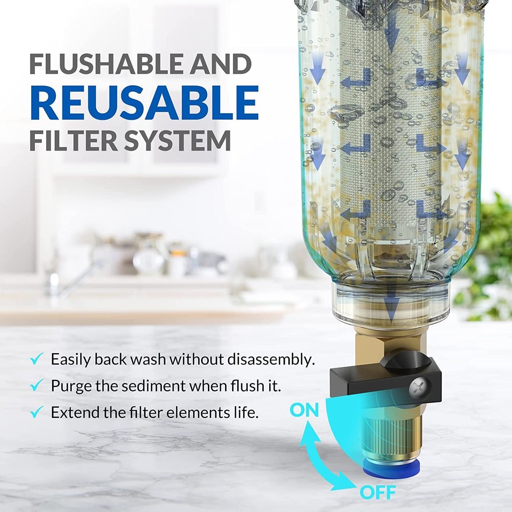 Reusable Spin Down Sediment Water Filter Whole House 40 Micron Pre-Filter System