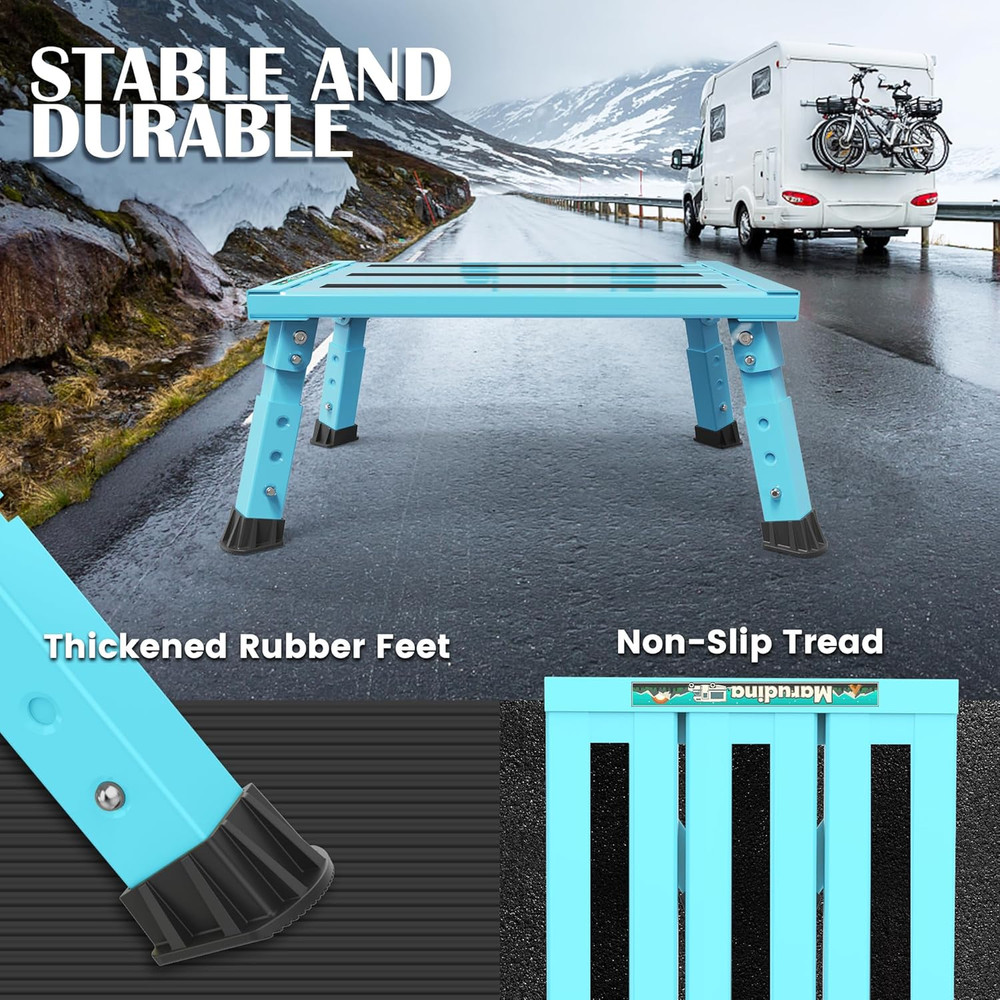 Large Platform RV Steps, 3-Level Adjustable Height Aluminum Folding Step Stool,