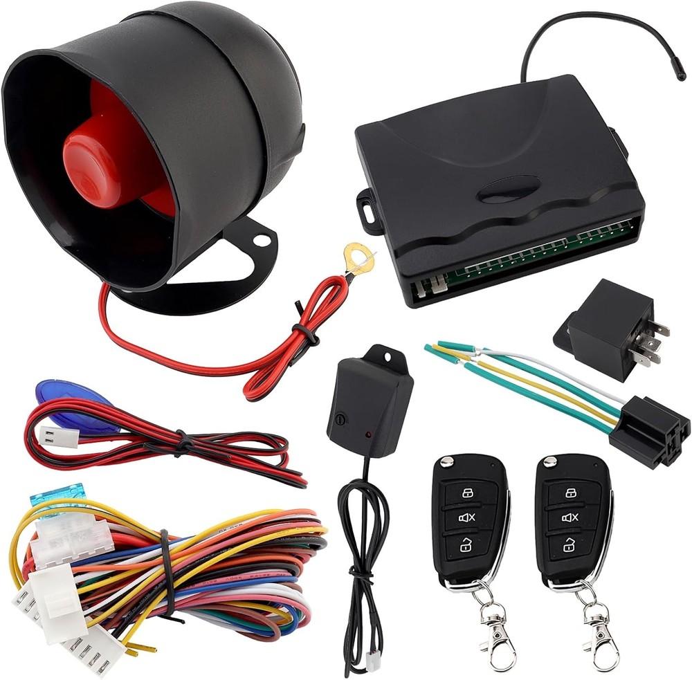 Universal 12V Car Alarm System Keyless Entry with Remote & Siren Sensor