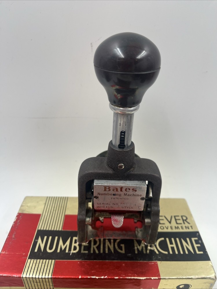 Vintage Bates Numbering Machine 7 Lever Movement, With Instructions