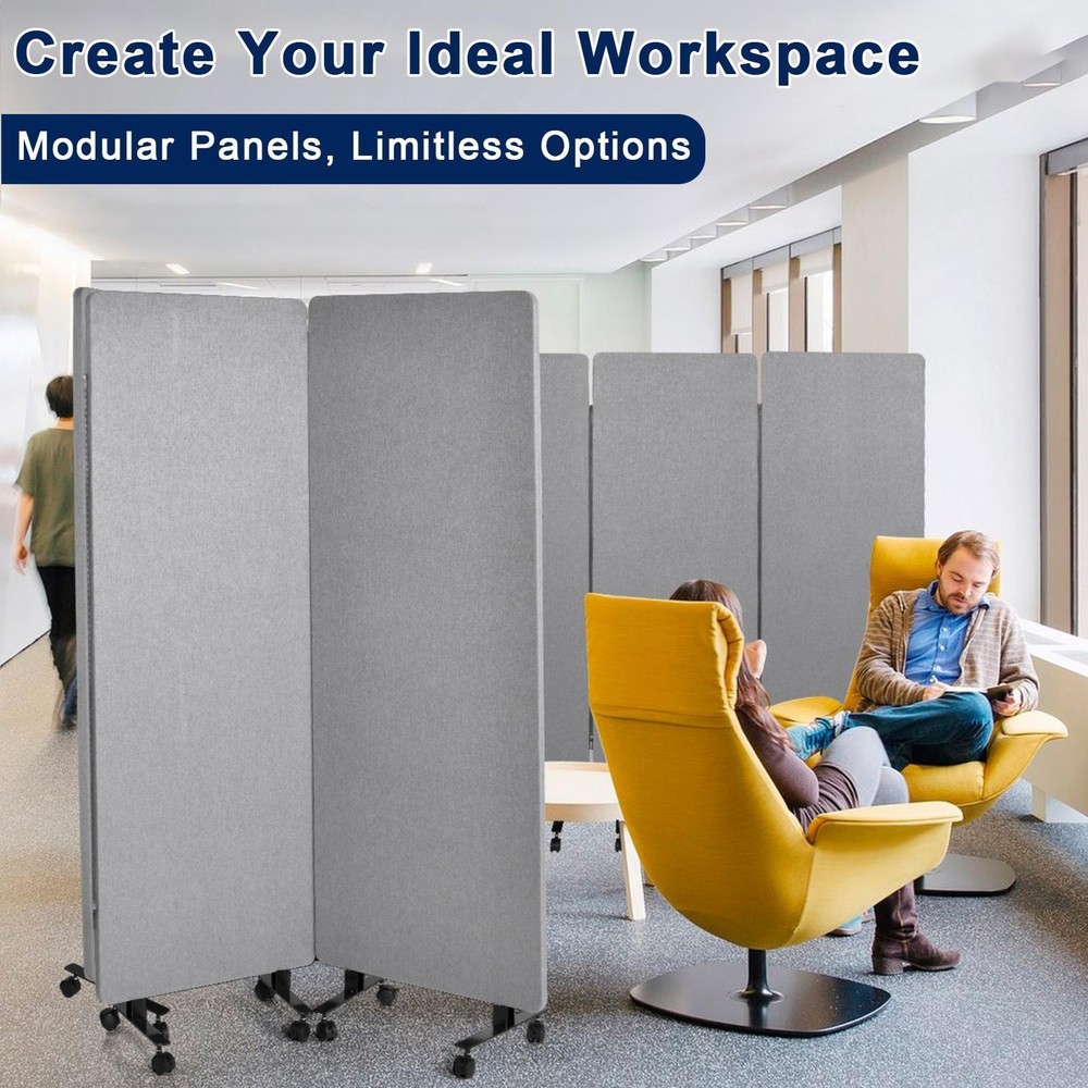 Acoustic Room Divider Partition Panel Privacy Screen 3-Panel Light Gray