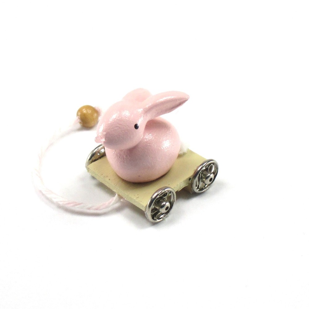 WMH Dollhouse Miniature Easter /Nursery Bunny Pull Toy - Pink