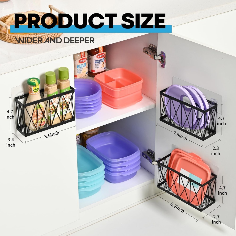 3 Pack Cabinet Organizer - Adhesive Lid Organizer Slim Space Wall Mounted Ins...
