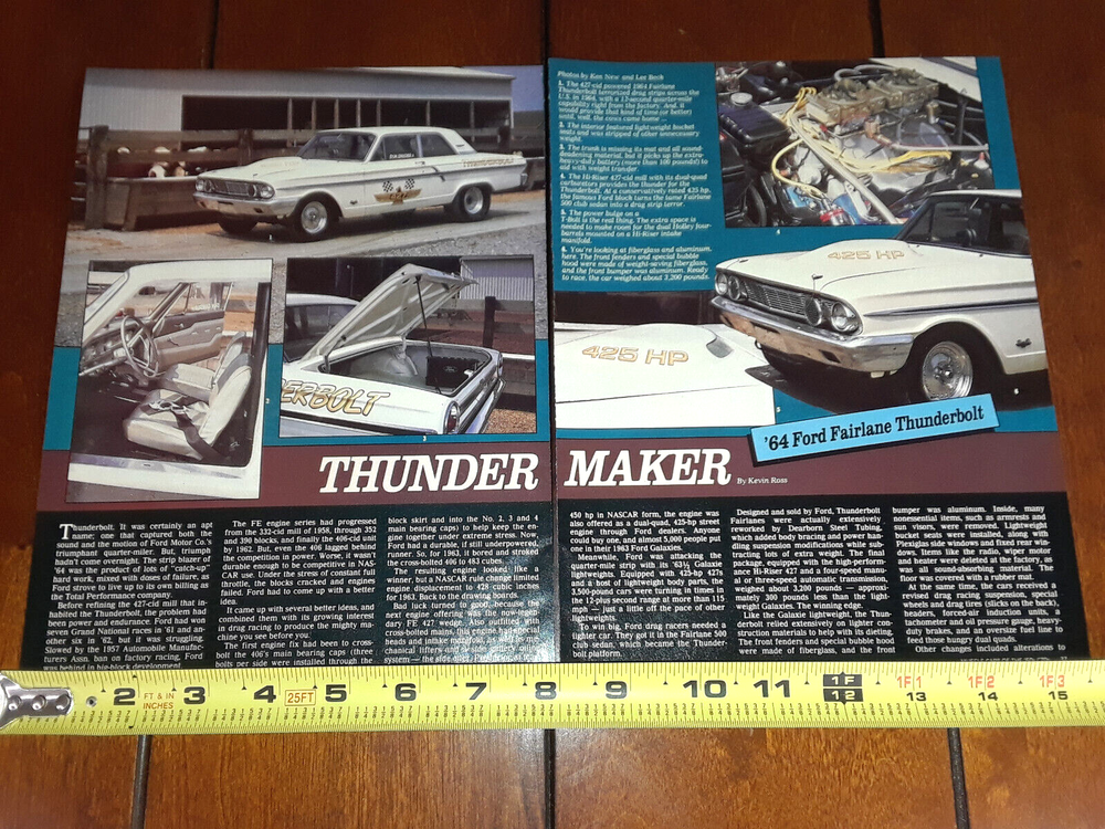 1964 FORD FAIRLANE THUNDERBOLT ORIGINAL 1991 ARTICLE