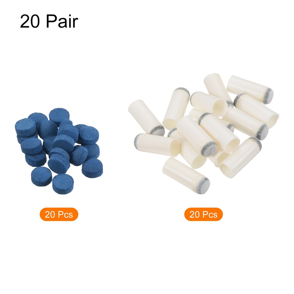 9mm Billiard Stick Tips Set, 20 Pairs, Blue Grey