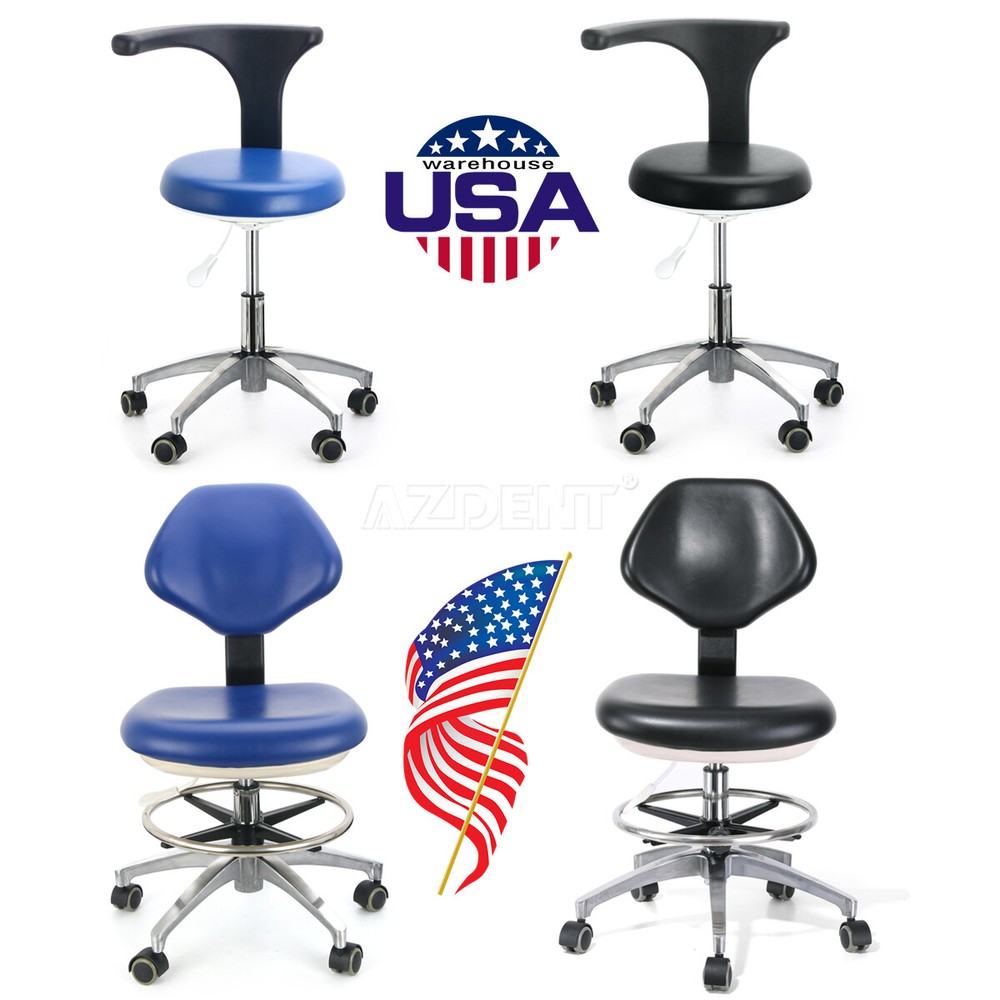 Dental Assistant Mobile Rolling Stool Adjustable Height Back Support PU Leather