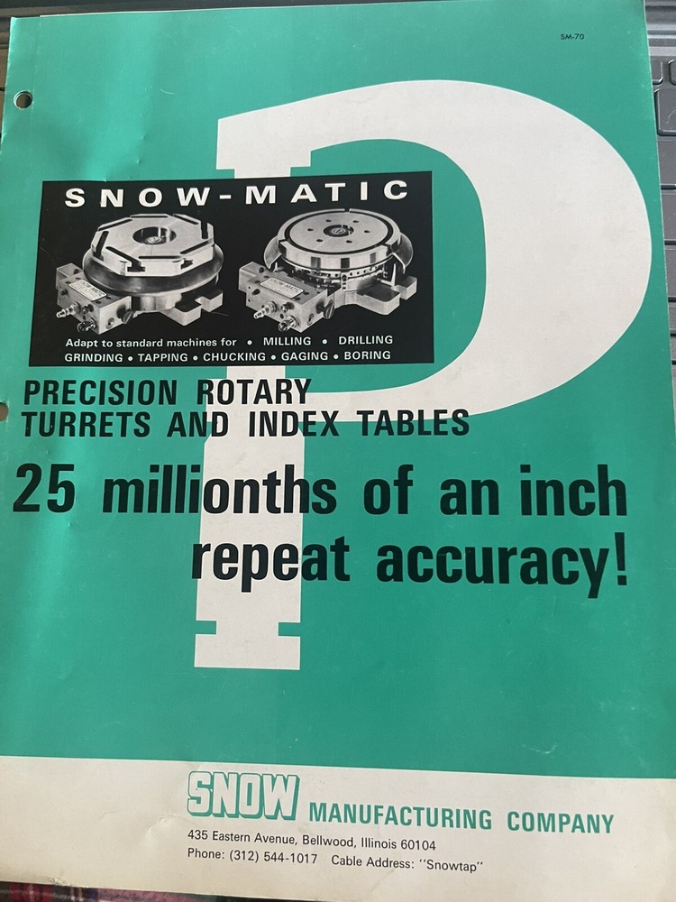 SNOW-MATIC ROTARY TURRET INDEX TABLE BROCHURE