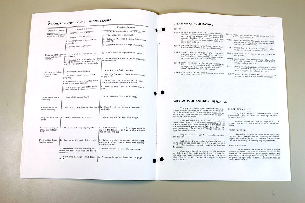 International 510 Grain Drill Planter Owners Operators Manual Settings Chart