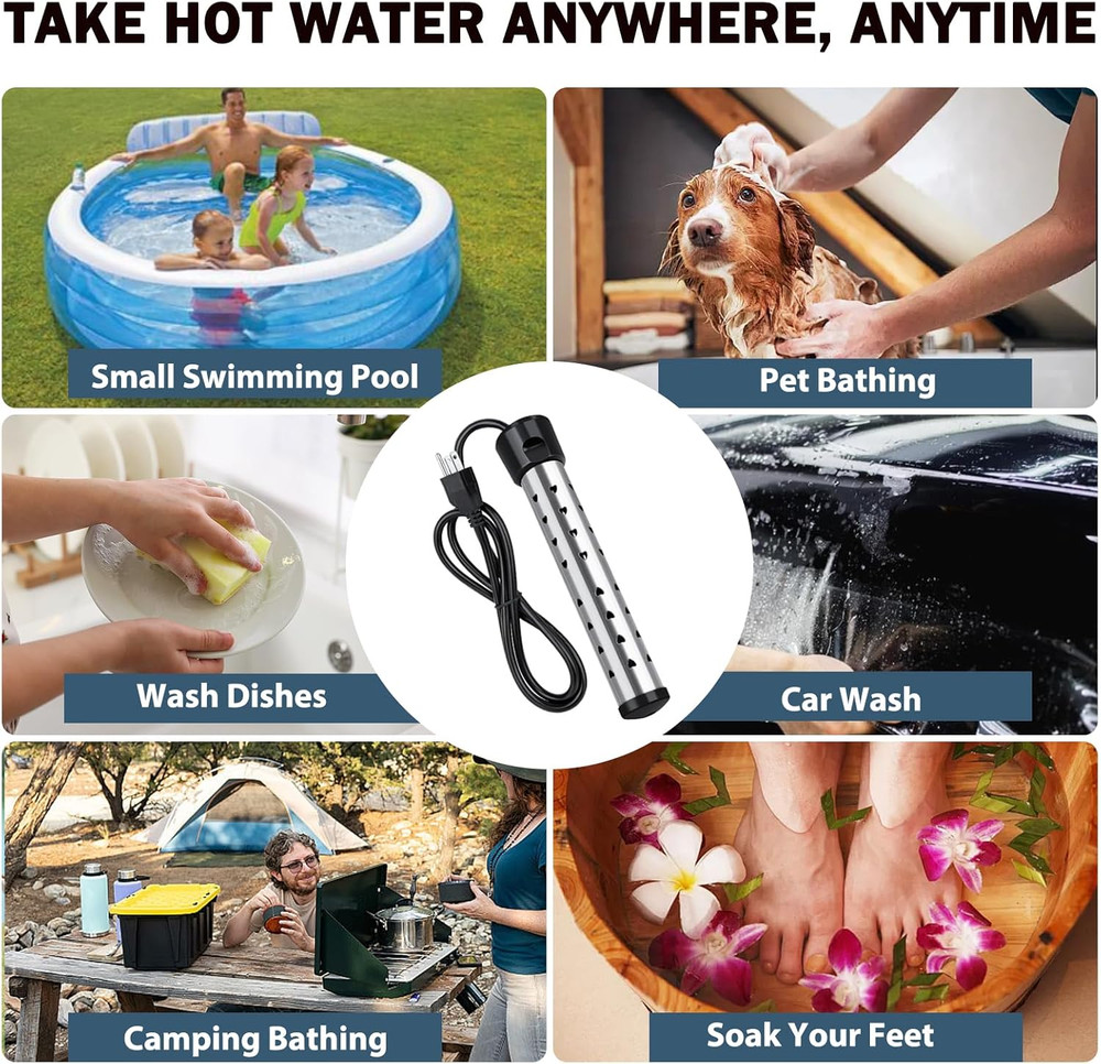 2000W Immersion Heater, Portable Electric Water Heater Fast Heating for Buckets