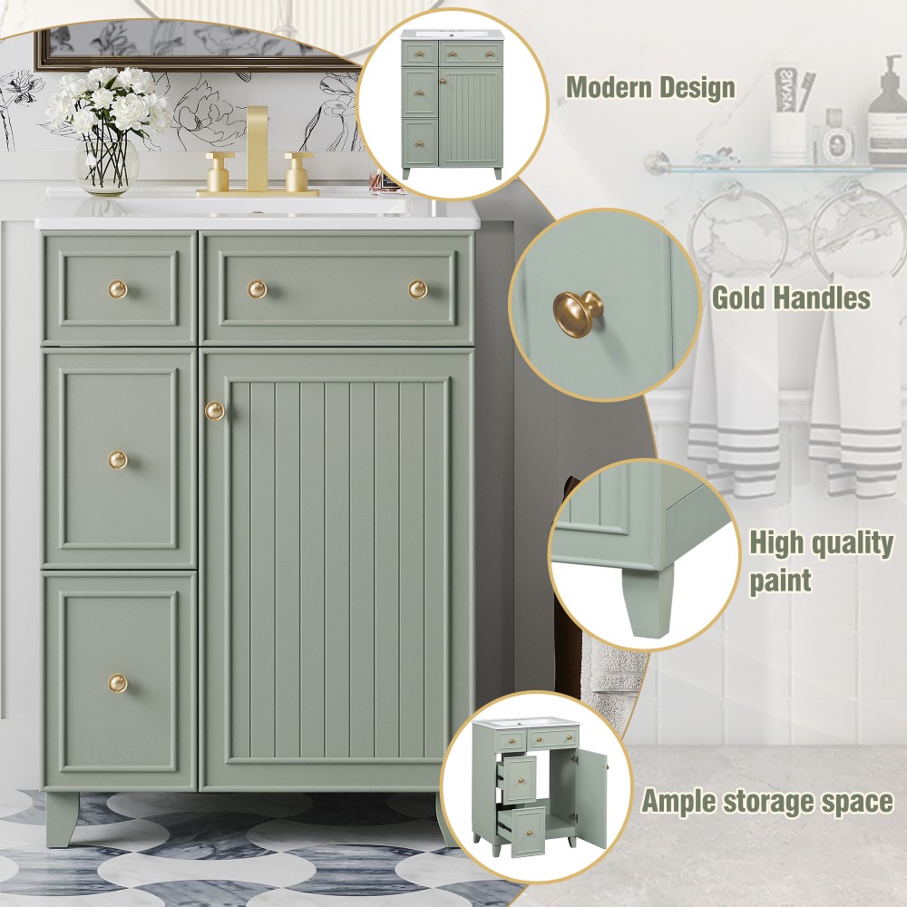 Bathroom Vanity with Ceramic Sink Features 2 Drawers and 1 Door