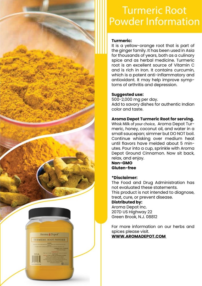 Tumeric Root Powder 5lbs. Raw Curcuma longa 5 Libras Yellow Turmeric Curcumin
