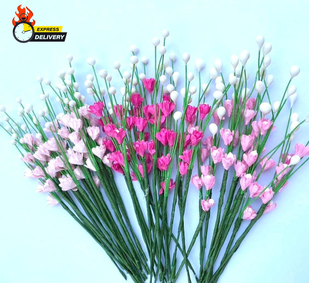 25 Pink Tiny Bouquet Mulberry Paper Flower Artificial Craft Scrapbook Accessory