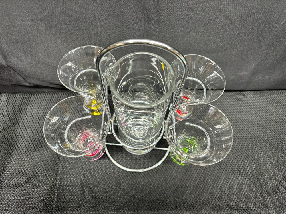 Circleware "BUBBLE" Barware ~ (4) Cordial Glasses w/ Pitcher and Rack