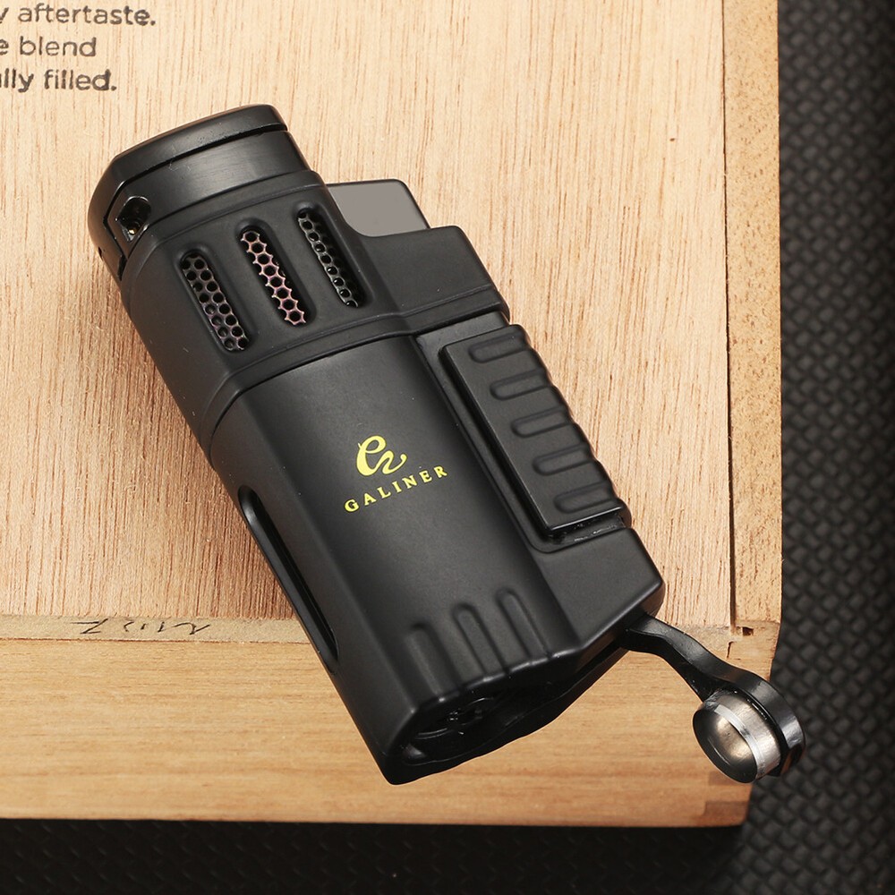 Galiner Pocket Windproof Cigar Lighter Punch Jet 4 Flame Torch Refillable Butane