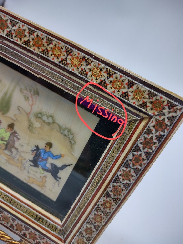 Persian Hunting Scene Painted on camel Bone