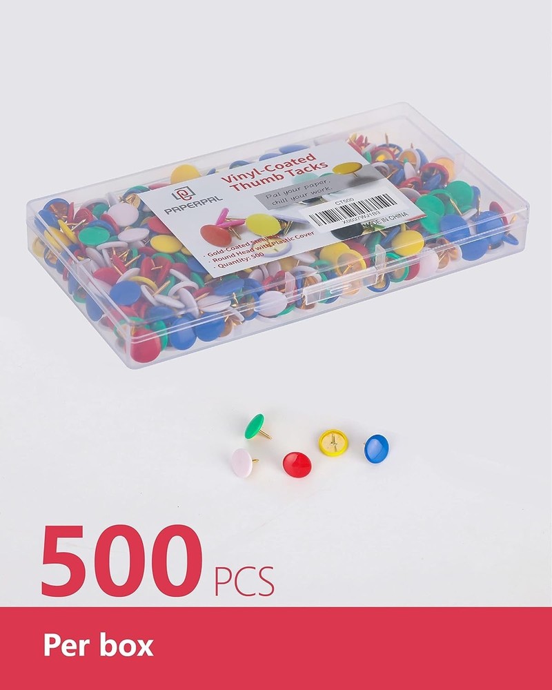 500 Pack Vinyl Thumbtacks: Decorative Push Pins for Document Organization