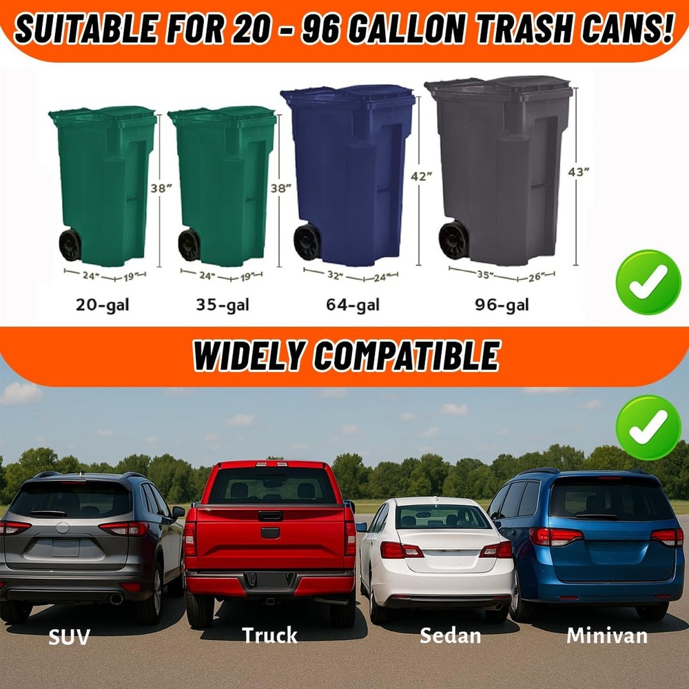 【No-Hitch】 Trash Can Hauler Strap – Heavy-Duty Polyester Tra