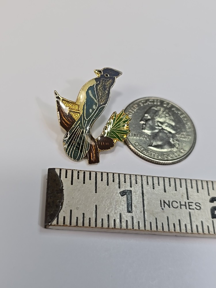 Blue Jay Bird In A Pine Tree Lapel Pin