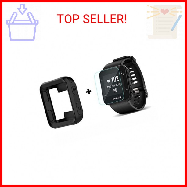 for Garmin Forerunner 35 Case, Lamshaw Silicone Case with Screen Protector (2 Pa