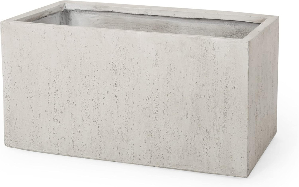 Modern White Cast Stone Rectangular Planters - Set of 2 for Outdoor Use