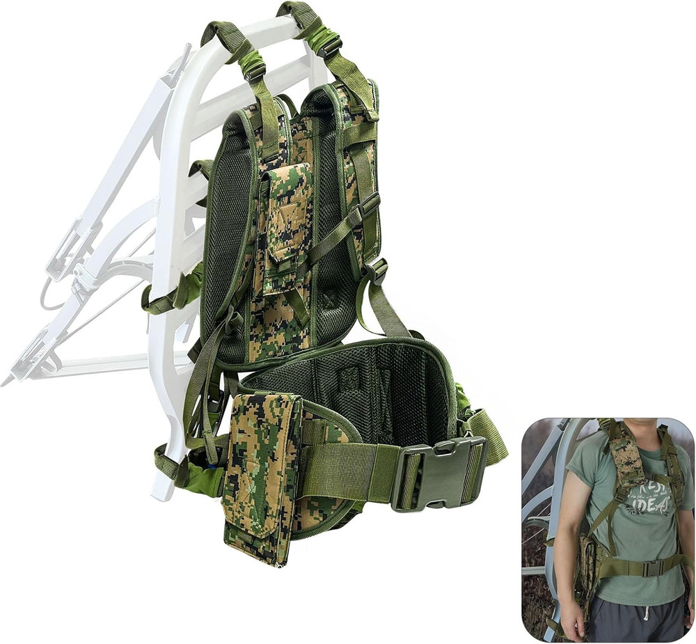 Tree Stand Carrier Backpack with Padded Straps, 8 Connection Points & 3 Pockets,