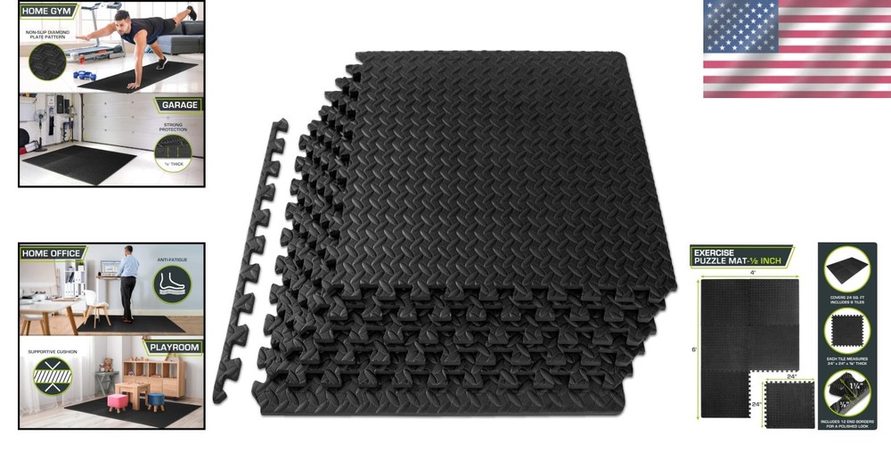 Space-Saving Interlocking Exercise Mat - ½ in Thick, Perfect for Home Workouts