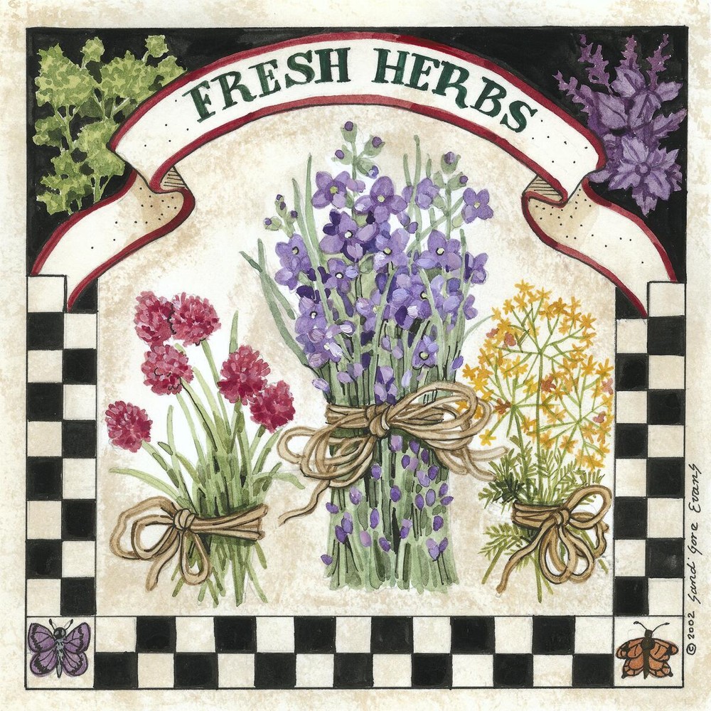 Ceramic Tile Mural Kitchen Backsplash -Fresh Herbs - Chef - Cooking - Food