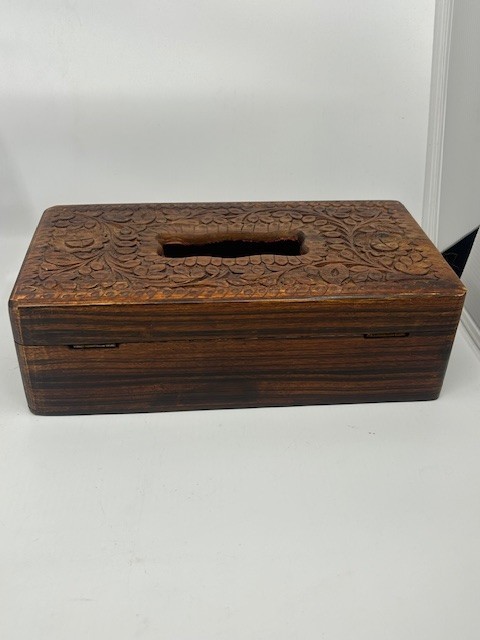 Boho Wooden Handmade Rectangular Tissue Box Hand Tooling With Velvet Lining